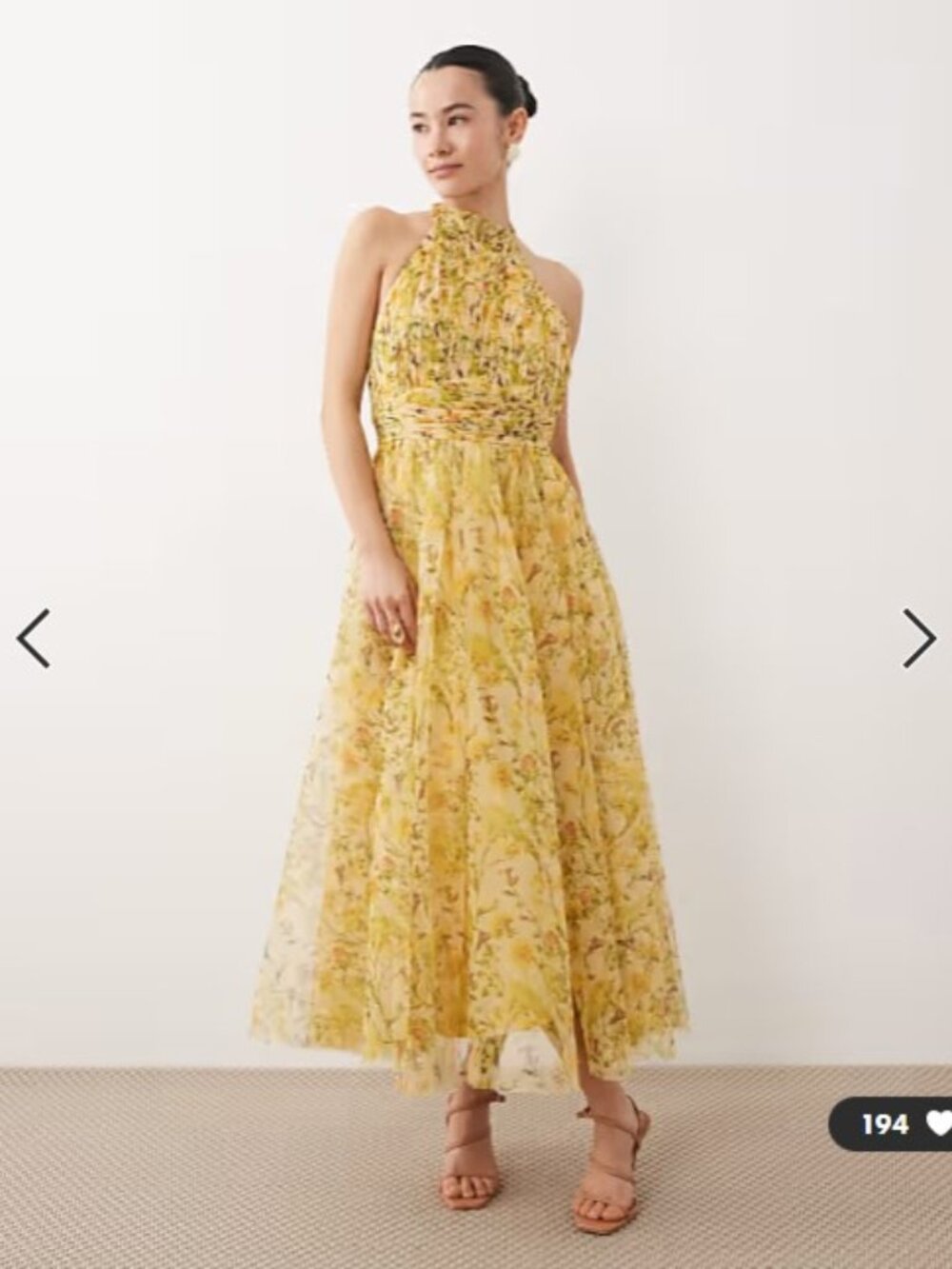 Lace & Beads Petite tulle high neck midi dress in yellow floral